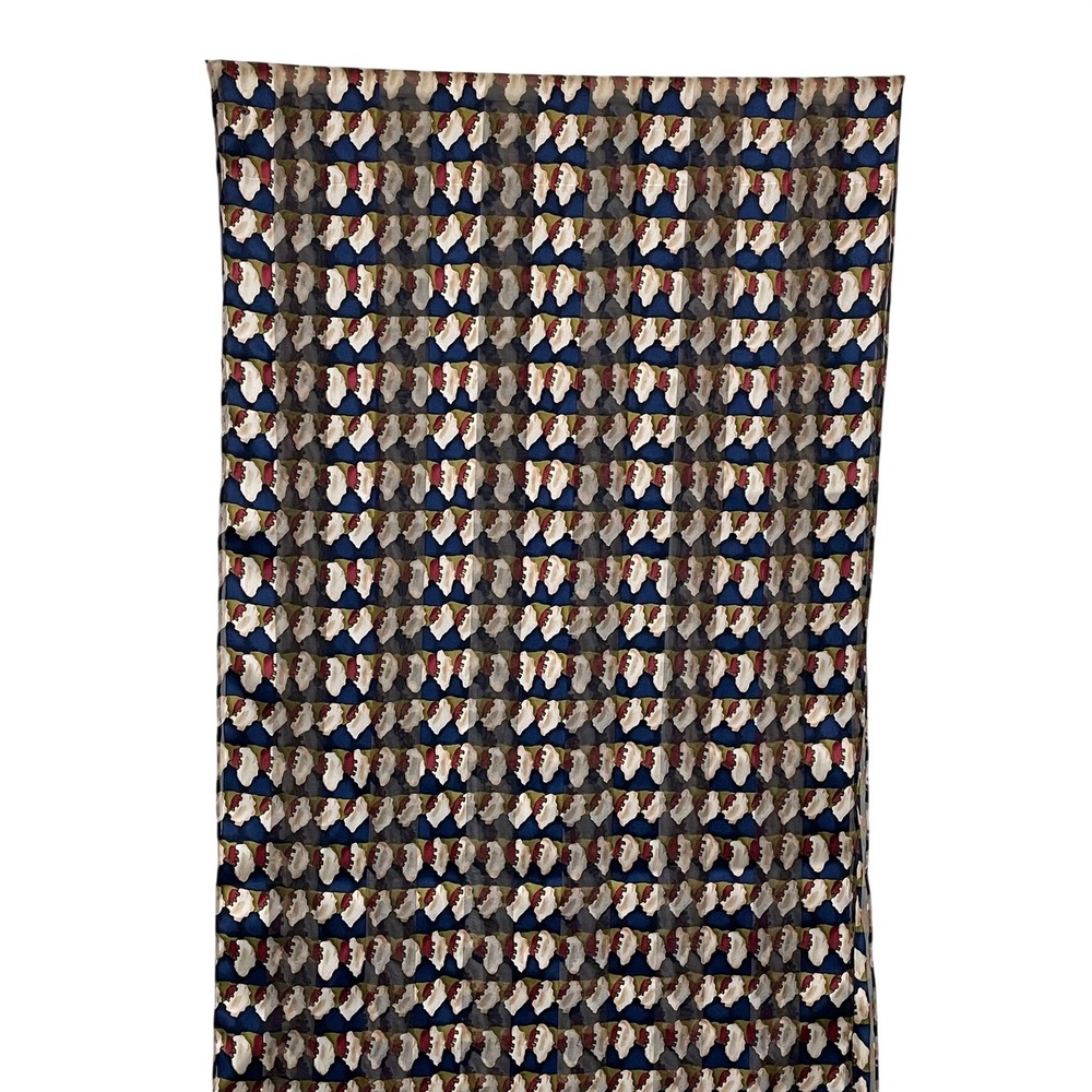 Vintage Style 100% Silk Abstract Geometric Print Scarf Navy Blue Cream 64x13 - Picture 9 of 12